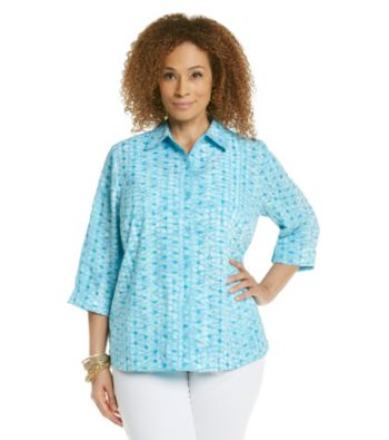 Studio Works® Plus Size Woven Ocean Dots Shirt