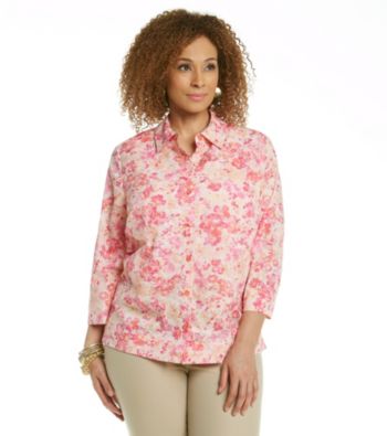 Studio Works® Plus Size Woven Coral Carnation Shirt