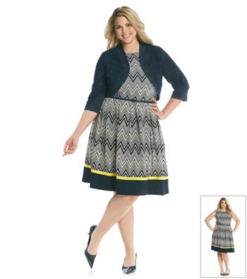Jessica Howard® Plus Size Pleated Print Dress and Sweater