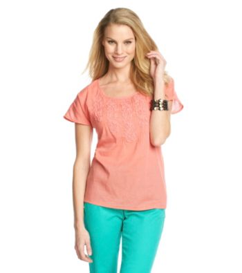 Nine West Jeans Edie Crinkle Tee with Soutache Detail