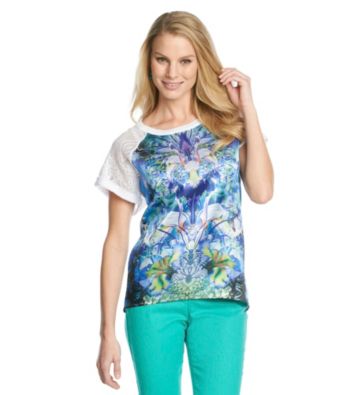 Oneworld® Crochet Sleeve Satin-Front Tee