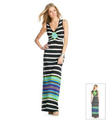 Oneworld® Black and White Striped Maxi Dress