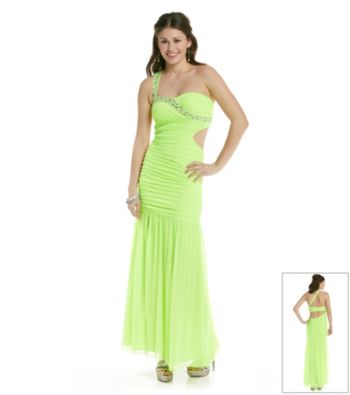 Hailey Logan Juniors' One Shoulder Lime Mermaid Gown