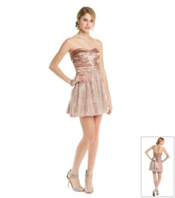Trixxi® Juniors' Strapless Stripe Glitter Mesh Party Dress
