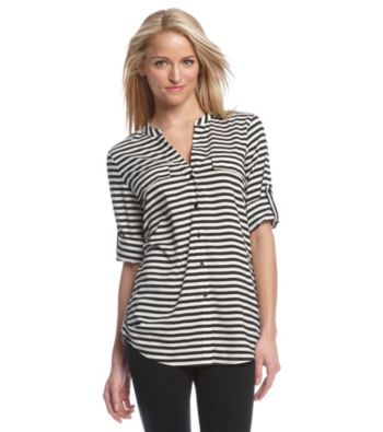 Calvin Klein Striped Roll-Tab Blouse