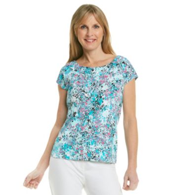 Laura Ashley® Tropical Print Balletneck Tee