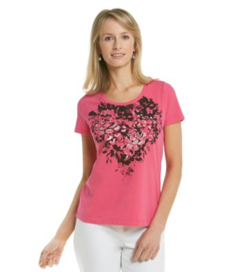 Laura Ashley® Petites' Pink Rose Applique Tee
