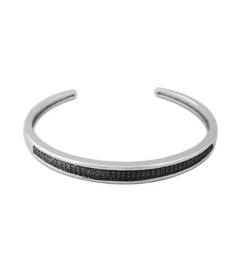 Rhodium-Plated Brass Bangle Bracelet with Diamond Accents