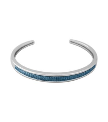 Rhodium-Plated Brass Bangle Bracelet with Diamond Accents