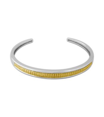 Rhodium-Plated Brass Bangle Bracelet with Diamond Accents