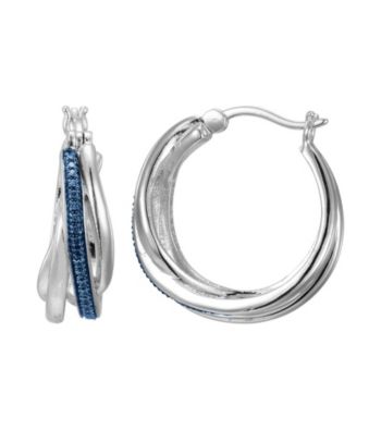 Rhodium-Plated Brass Blue Diamond Accent Hoop Earrings