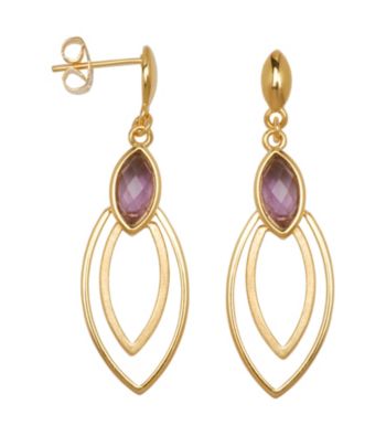 18K Gold-Over-Brass Genuine African Amethyst Stud Earrings