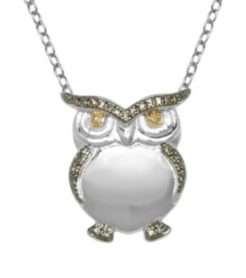 Rhodium-Plated Brass and Diamond Accent Owl Pendant