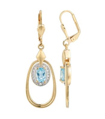 18K Gold-Over-Brass and Blue Topaz Oval Drop Earrings