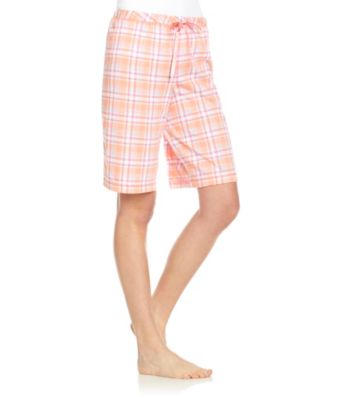 KN Karen Neuburger Knit Bermuda Shorts - Tangerine Plaid