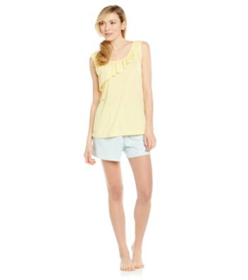 KN Karen Neuburger Knit Tank/Shorts Pajama Set - Yellow Plaid
