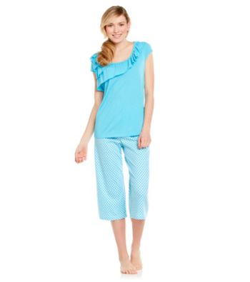 KN Karen Neuburger Knit Combo Crop Pajama Set - Blue Geo