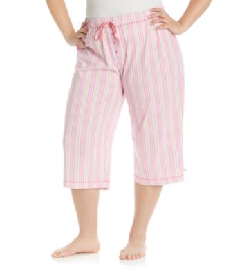 KN Karen Neuburger Plus Size Knit Capris - Peony Pink Stripe