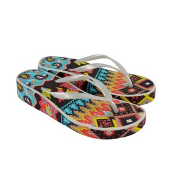 MUK LUKS® Boho Patchwork Wedge Flip Flops