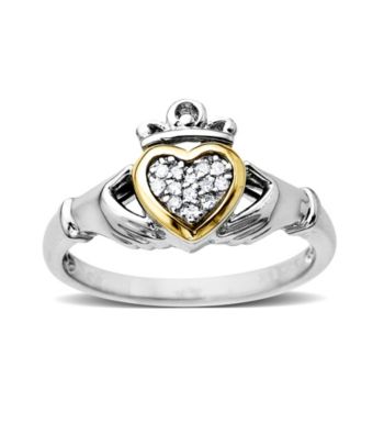 .05 Diamond Claddagh Ring in Sterling Silver and 14K Gold