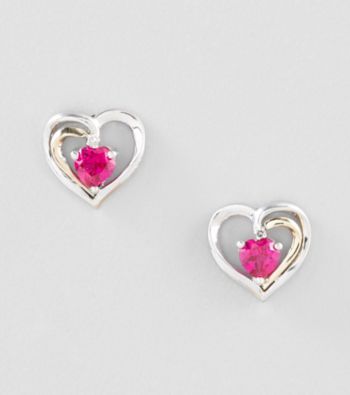 Created Ruby Heart Earrings