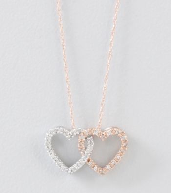 .10 ct. t.w. Diamond Double Heart 10K Yellow Gold Necklace