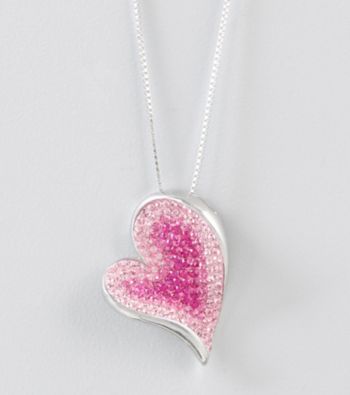 Pink Crystal Heart Pendant in Sterling Silver