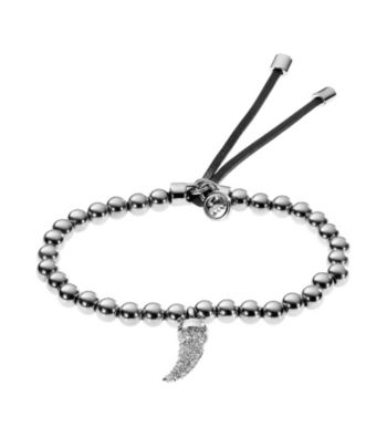 Michael Kors® Silvertone Beaded Stretch Bracelet with Pave Tusk Pendant