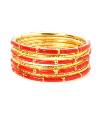 L&J Accessories Seven Multi Row Red Enamel Bangles