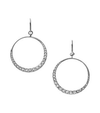 Fossil® Clear Glitz Circle Silvertone Gypsy Hoop Earrings