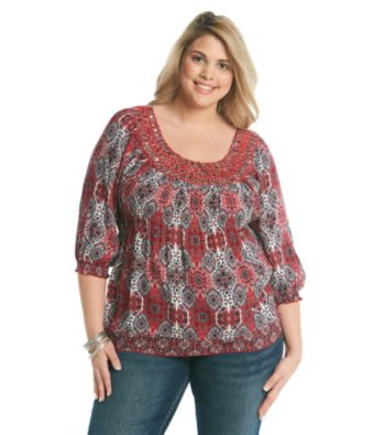 Oneworld® Plus Size Sequined Scoopneck Tunic