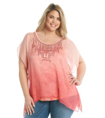 Oneworld® Plus Size Chiffon Top Overlay With Sequins