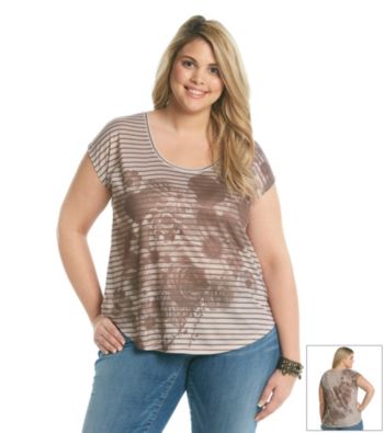 DKNY JEANS® Plus Size Floral And Stripe Shirt Tail Tee
