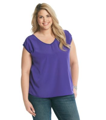 DKNY JEANS® Plus Size Mixed Media Bubble Top
