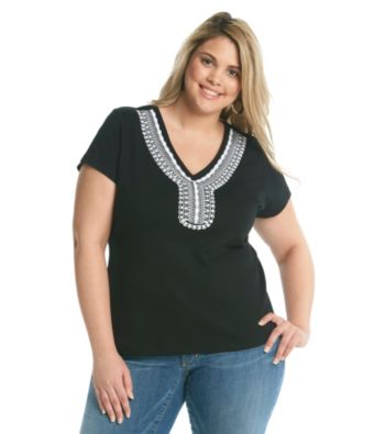 Rafaella® Plus Size Embellished V-Neck Tee