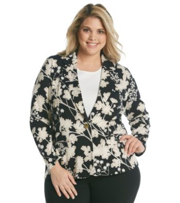 Rafaella® Plus Size Floral Printed Knit Jacket