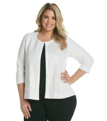 Rafaella® Plus Size Embellished Sequined Cardigan