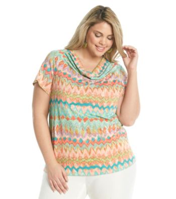Rafaella® Plus Size Printed Drapeneck Top