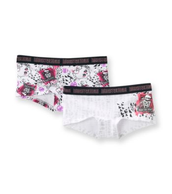 Monster High® Girls' White/Pink 2-pk. Logo Boyshorts