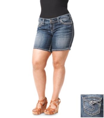 Silver Jeans Co. Plus Size Suki Flap Back Pocket Denim Above Knee Short