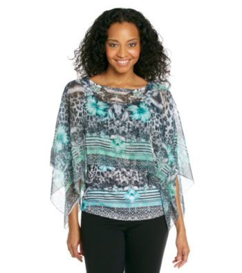 Oneworld® Petites' Scarf Overlay Woven Top