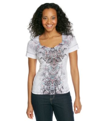Oneworld® Petites' Sweetheart Neckline Printed Top