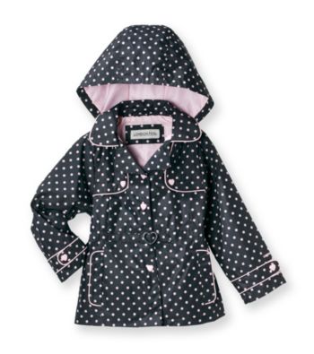 London Fog® Girls' 2T-6X Black Hooded Polka-Dot Trench Coat