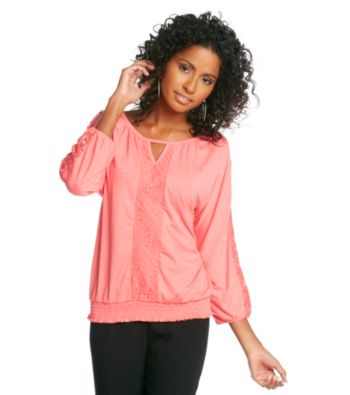 Rafaella® Petites' Smocked Lace Boatneck Top