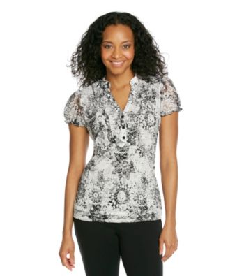 AGB® Petites' Ruffled Lace Top