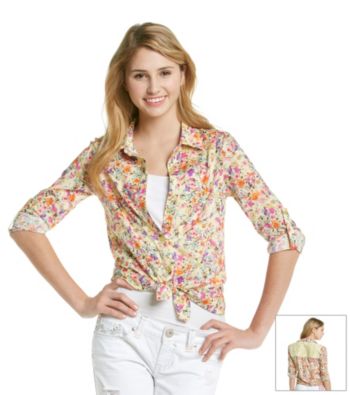 Belle du Jour Juniors' Floral Lace Back Equipment Shirt