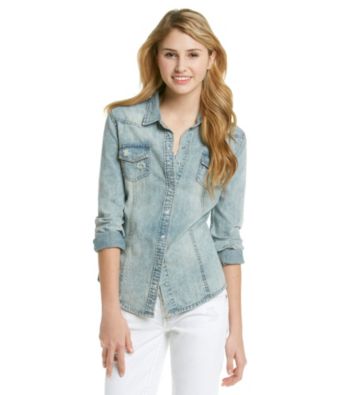 w.f. Juniors' Deconstructed Denim Equipment Shirt