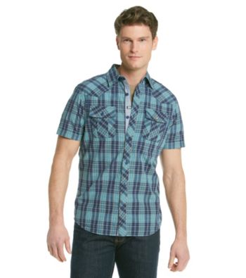 Ruff Hewn Men's Blue Pearl Short Sleeve Plaid Woven
