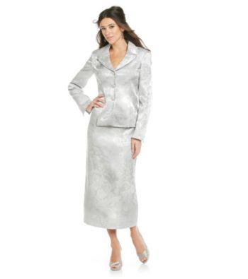Le Suit® Jacquard Inverted Pleat Collar Jacket With Skirt