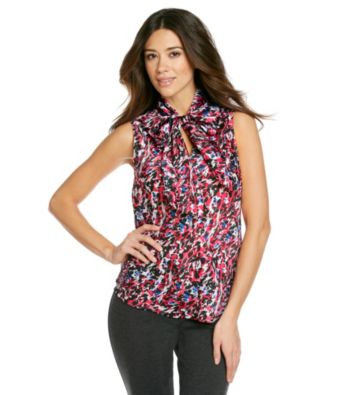 Evan-Picone® Hot Pink Combo Printed Tie-Neck Top